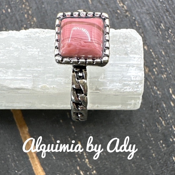 Alquimia Pink and Silver Ring with Intricate Design rhodonite - Picture 1 of 1